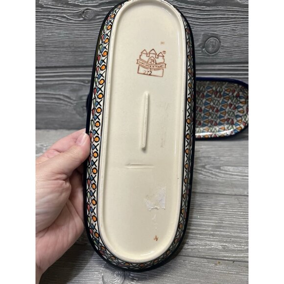 Hand-Painted Oval Dishes Made in Poland Set of 2 Ceramic Stoneware Fish Design - Picture 6 of 8